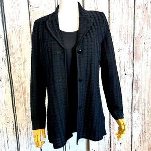 Vintage Exclusively Misook Black Ribbed Cardigan Blazer Jacket Sweater Size XS